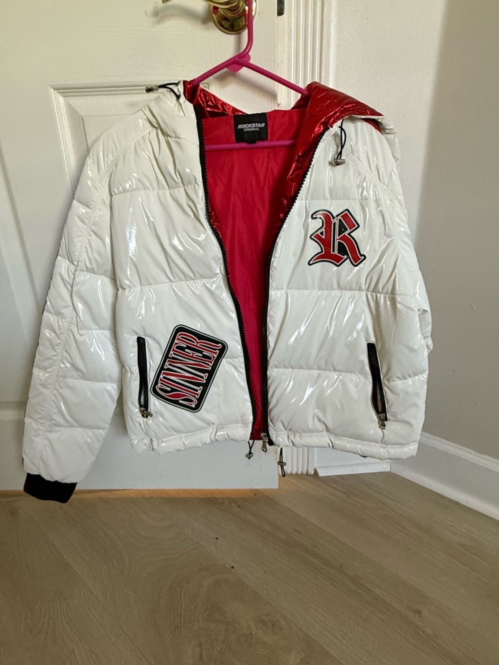 Rockstar Originals Women's White & Red Puffer Jacket